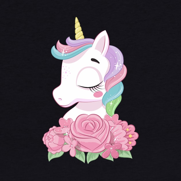 cute magical unicorn with flowers tshirt by Tshirt lover 1